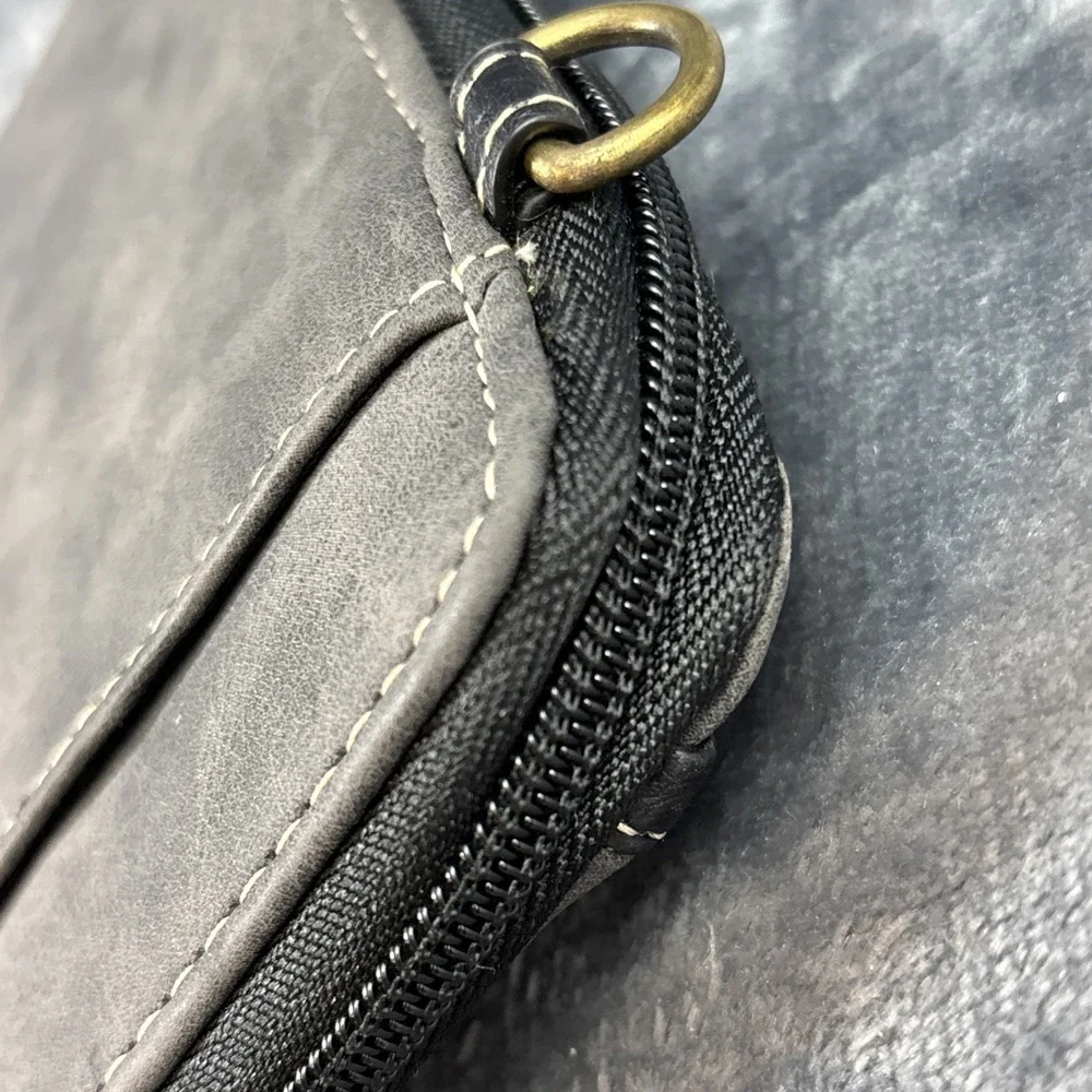 BOC Mineral Blue Gray Zip-Around Clutch Wallet Wristlet‎ Suede Pebbled Leather